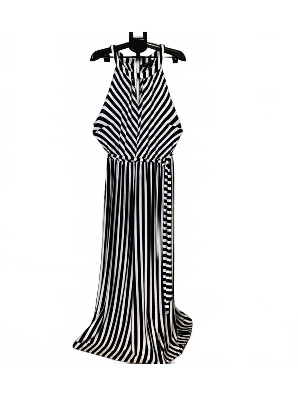 LAYNE BRYANT 22/24 SLEEVELESS MAXI DRESS BLACK & WHITE STRIPES BELTED COTTONNWT